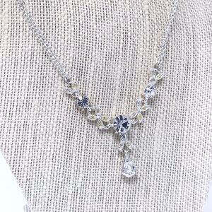 Princess Tear Drop Pendant Necklace Rhinestone Silver-Tone